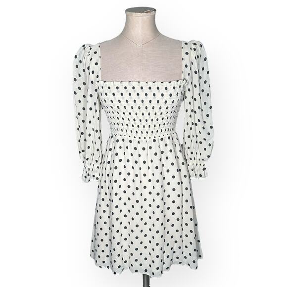REFORMATION Zaria Polka Dot Mini Dress Crepe White Coquette Brunch Cocktail Boho - Picture 3 of 13
